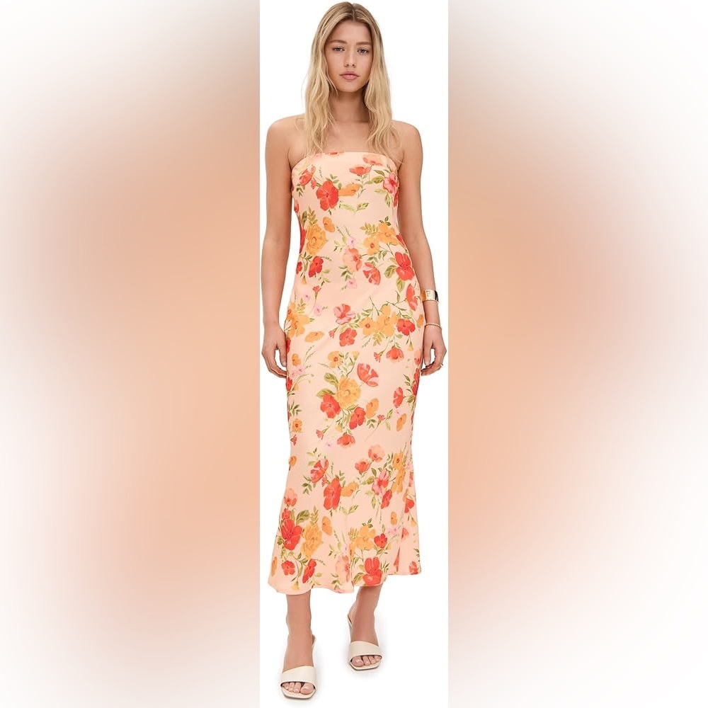 BRAND NEW RESA Strapless Maxi Dress with Orange and Yellow Floral Print!